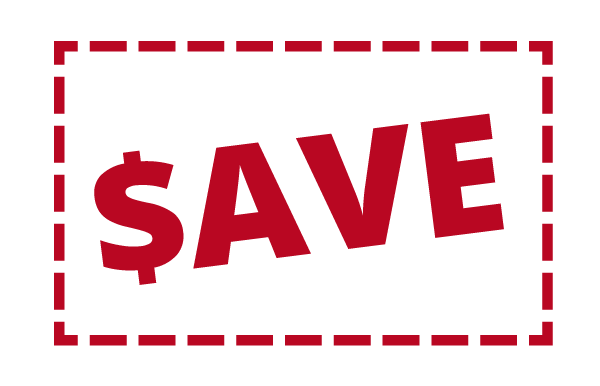 Icon: Coupon clipping with the phrase '$SAVE' with red lettering.