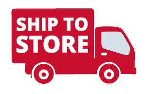 Icon: Red truck featuring white lettering with the phrase "Ship to store."