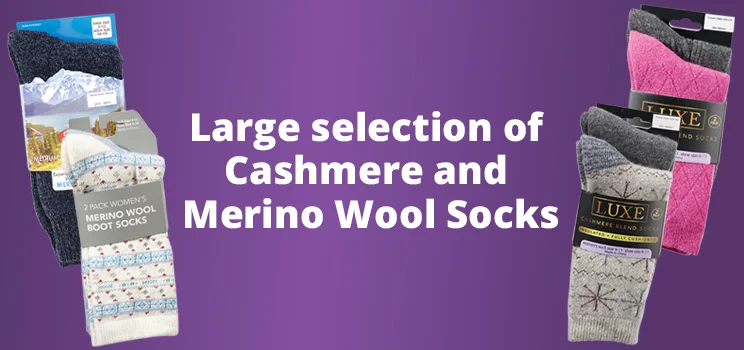 Large selection of Cashmere and Merino Wool socks